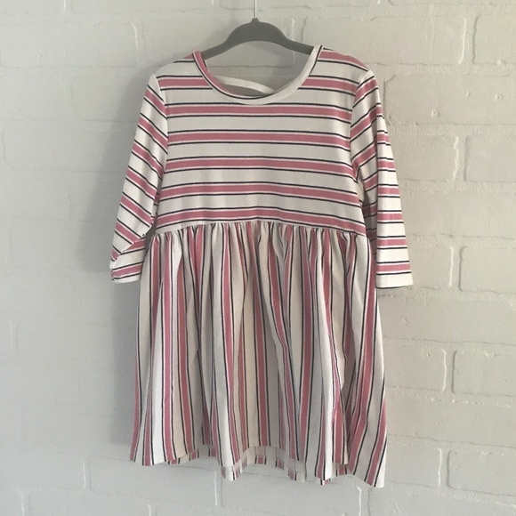 MumuCoco Girl’s dress/tunic Lovely Striped 3/4 sleeve Pink Cream Coastal 4T - Picture 1 of 6
